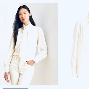 Elegant T Tahari White Tie-Neck Blouse